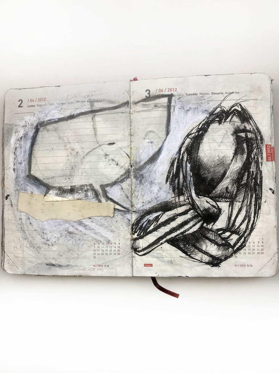 Open drawing and collage spread from Agenda 2012